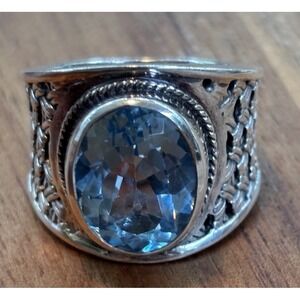 Vintage BJC Blue Topaz Ring Woven Byzantine  Sterling Silver Sz9.5